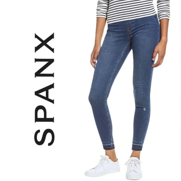 NWT, SPANX, Distressed Denim Legging Skinny Released Hem Ankle Jeans, Blue - Picture 1 of 10